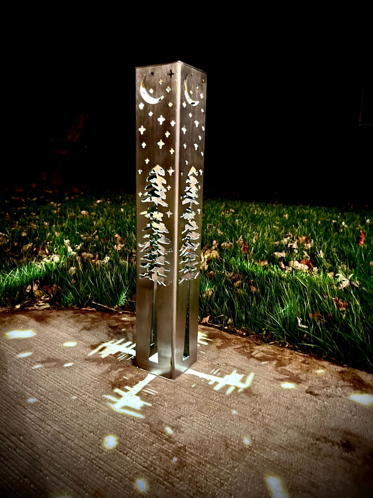 4-Sided Night Sky Pine Tree Solar Luminary Tube Light - Steel - Thumbnail 2