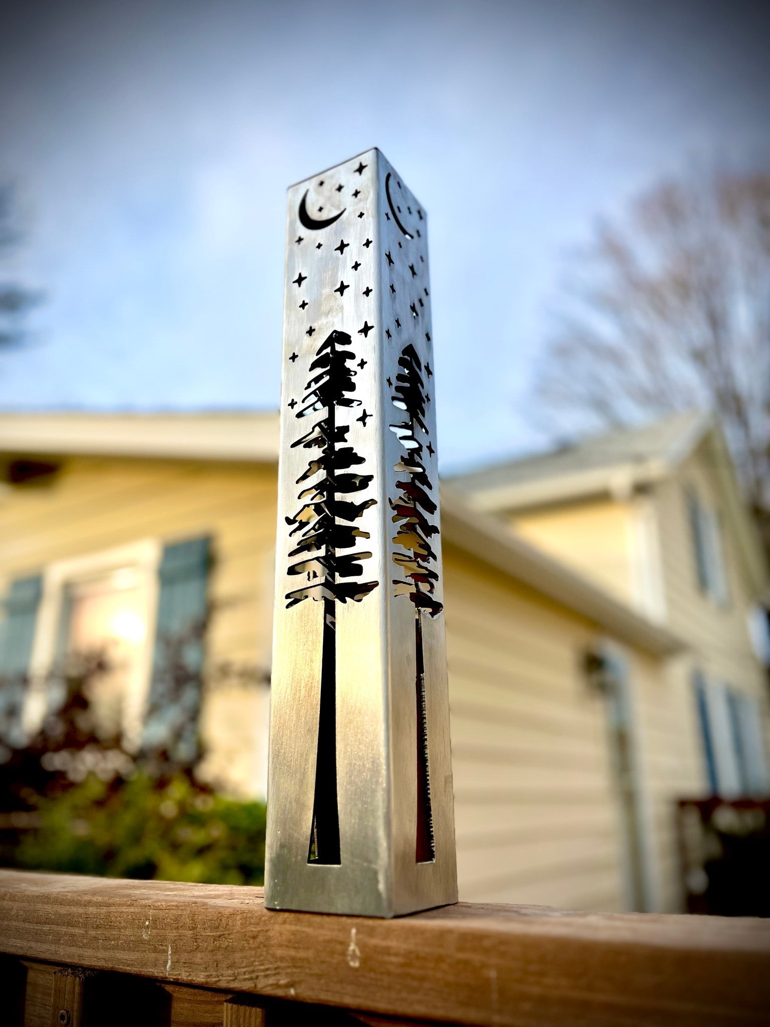 Night Sky Pine Tree Solar Luminary Tube Light - Steel