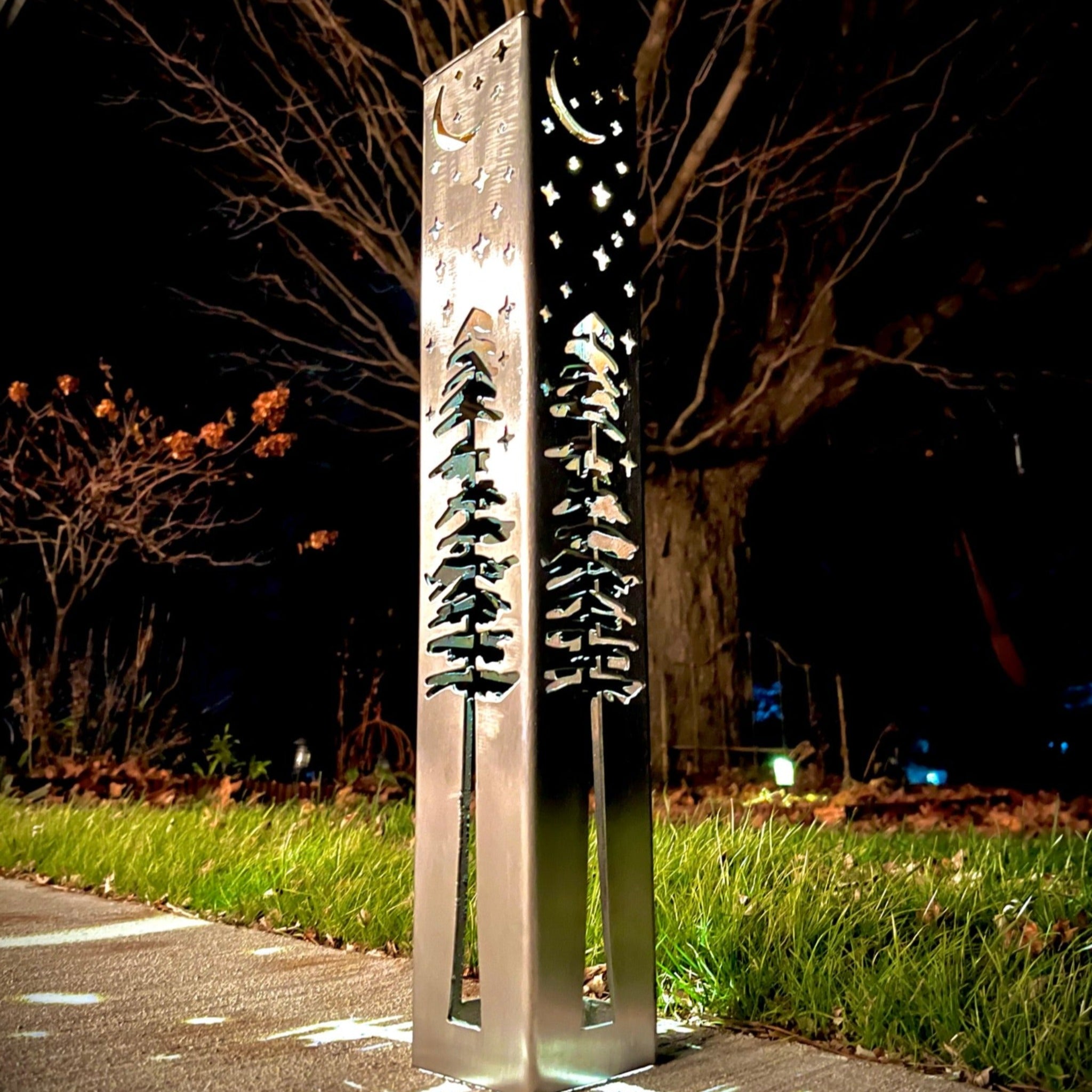 Night Sky Pine Tree Solar Luminary Tube Light - Steel