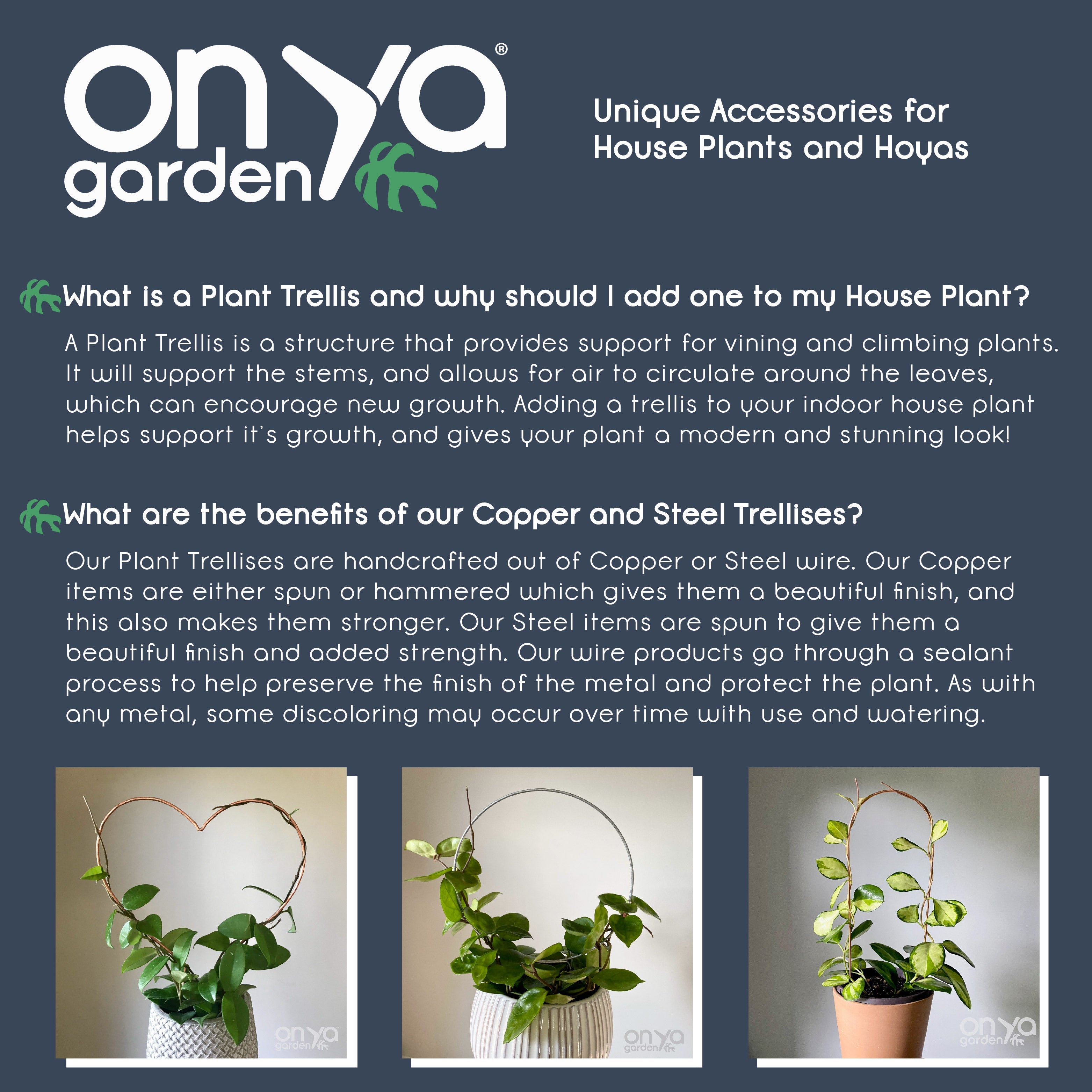 Copper Heart Trellis for House Plants, 3 Sizes Available