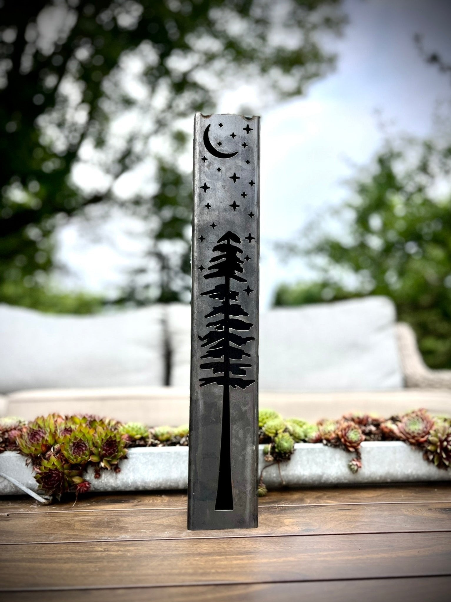 Pine Tree Night Sky Luminary Pillar w/ Solar Cap | 12-inch, 14-inch, 16-inch