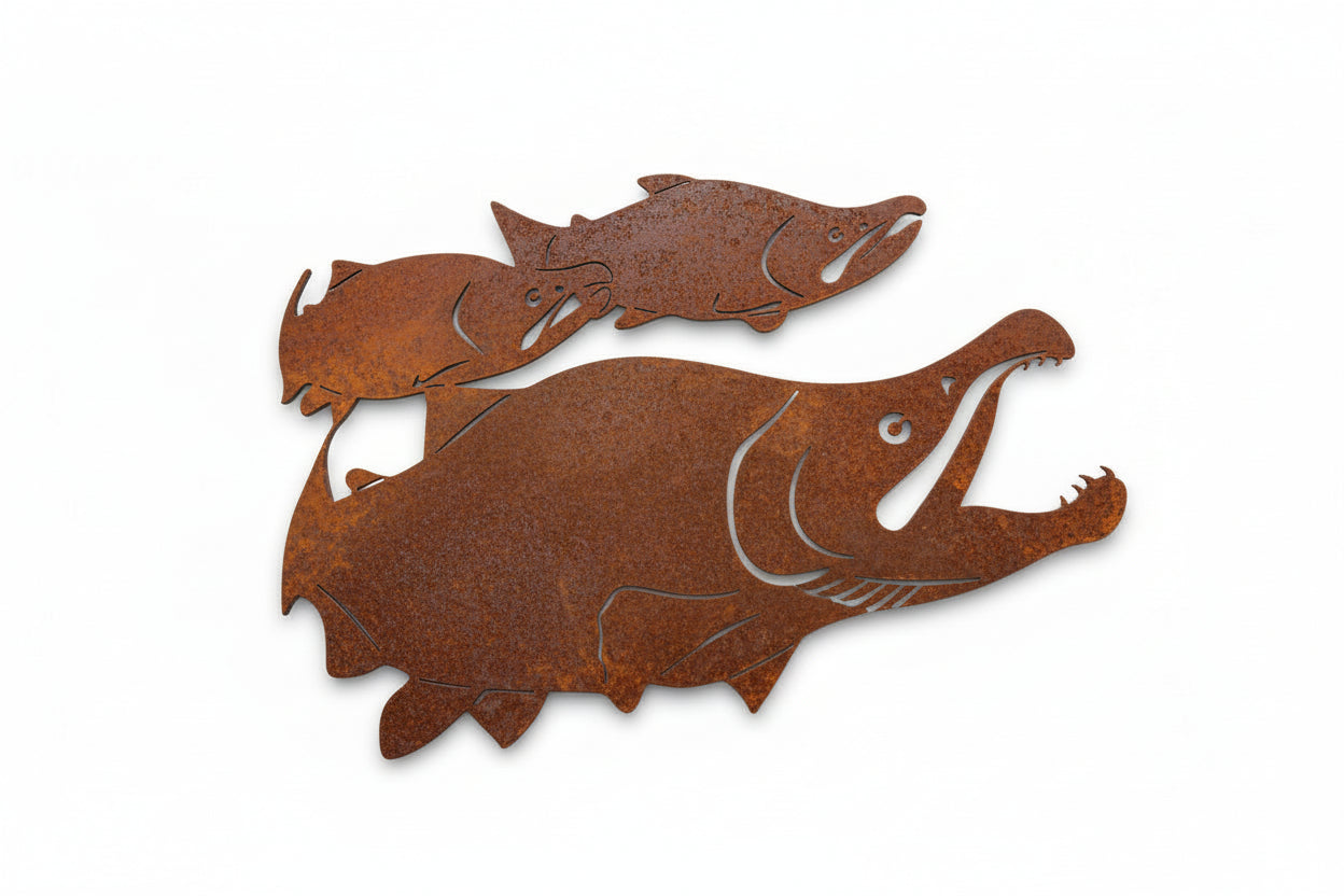 Rusted fish shapes on a white Background - Henderson Garden Supply
