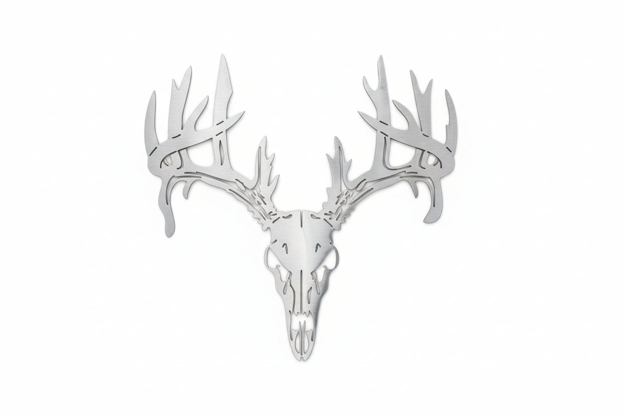 Deer skull with antlers on a white background.  Henderson Garden Supply
