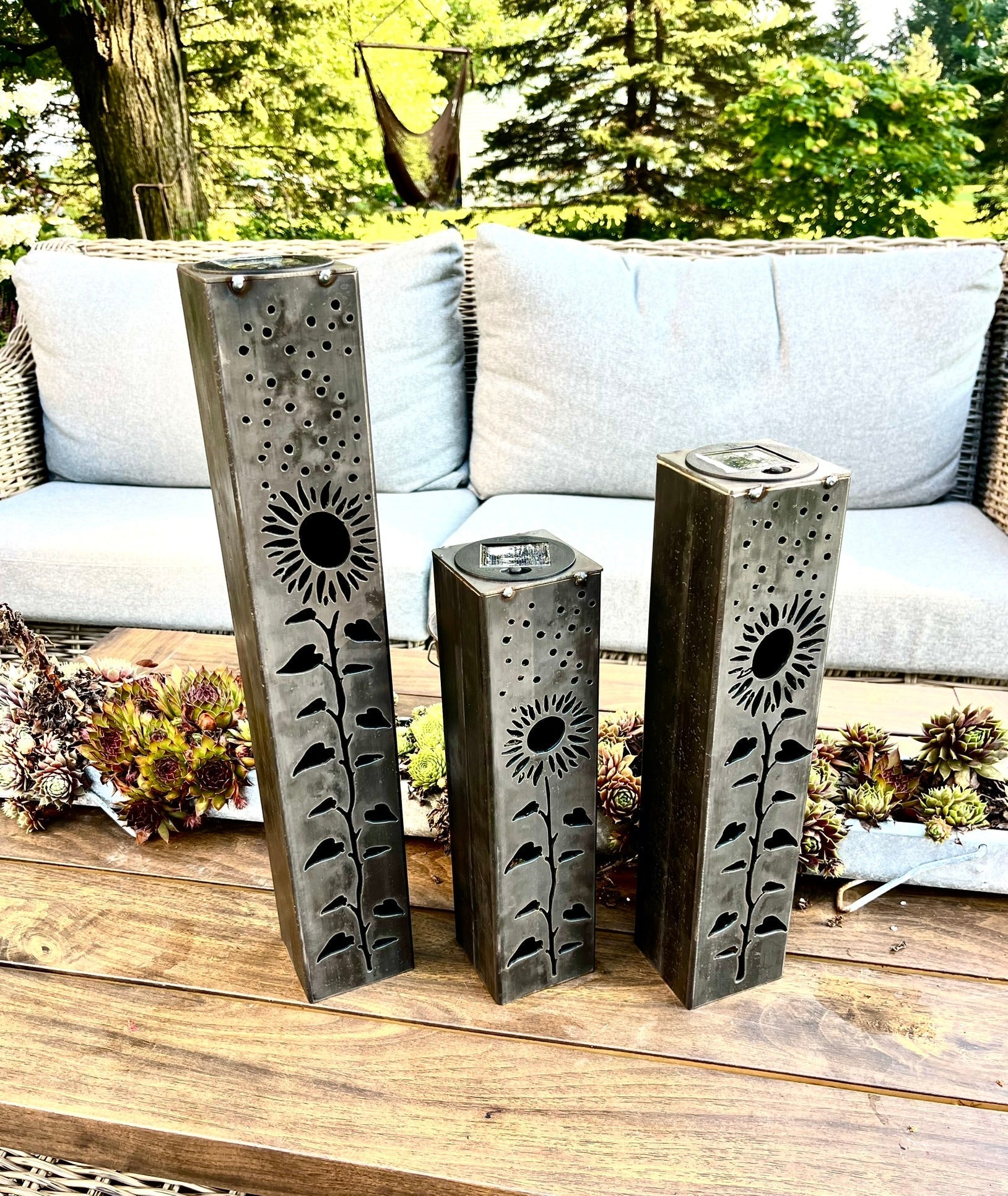 Sunflowers Under the Stars Luminary Pillar w/ Solar Cap