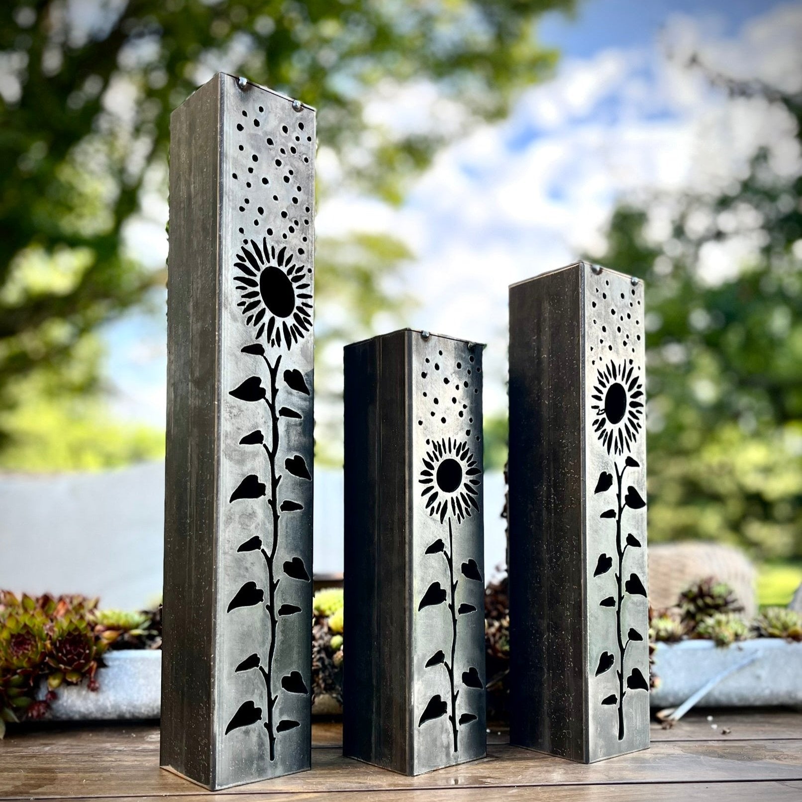 Sunflowers Under the Stars Luminary Pillar w/ Solar Cap