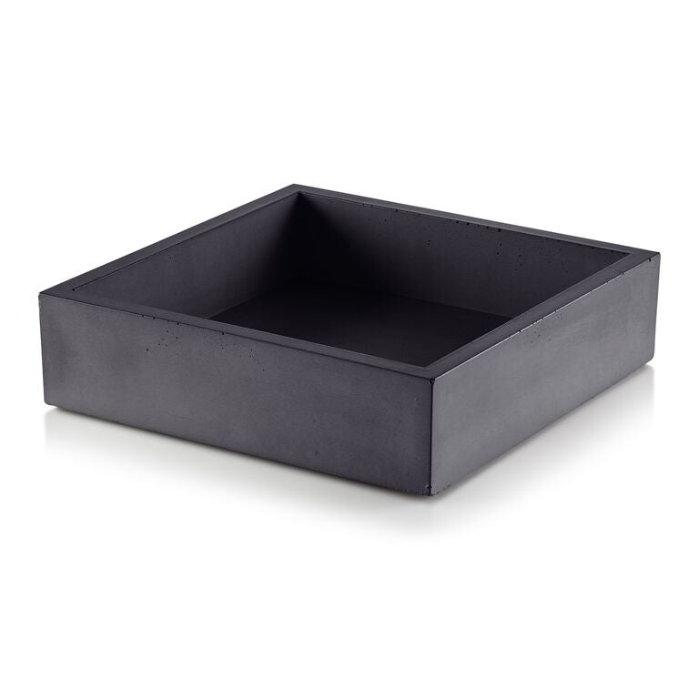 Black square concrete napkin holder a white background.  Henderson Garden Supply