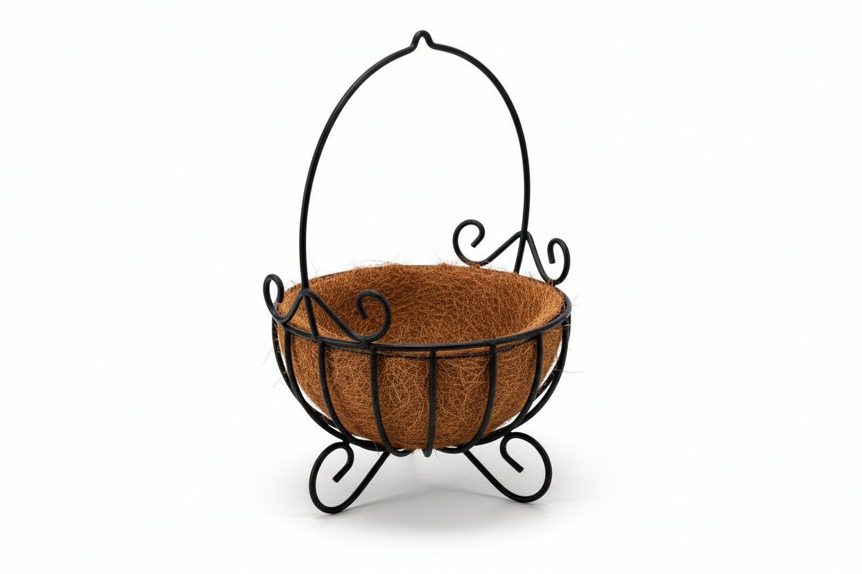 Cauldron Basket Planters With Coco Liners shown as basket only - Henderson Garden Supply