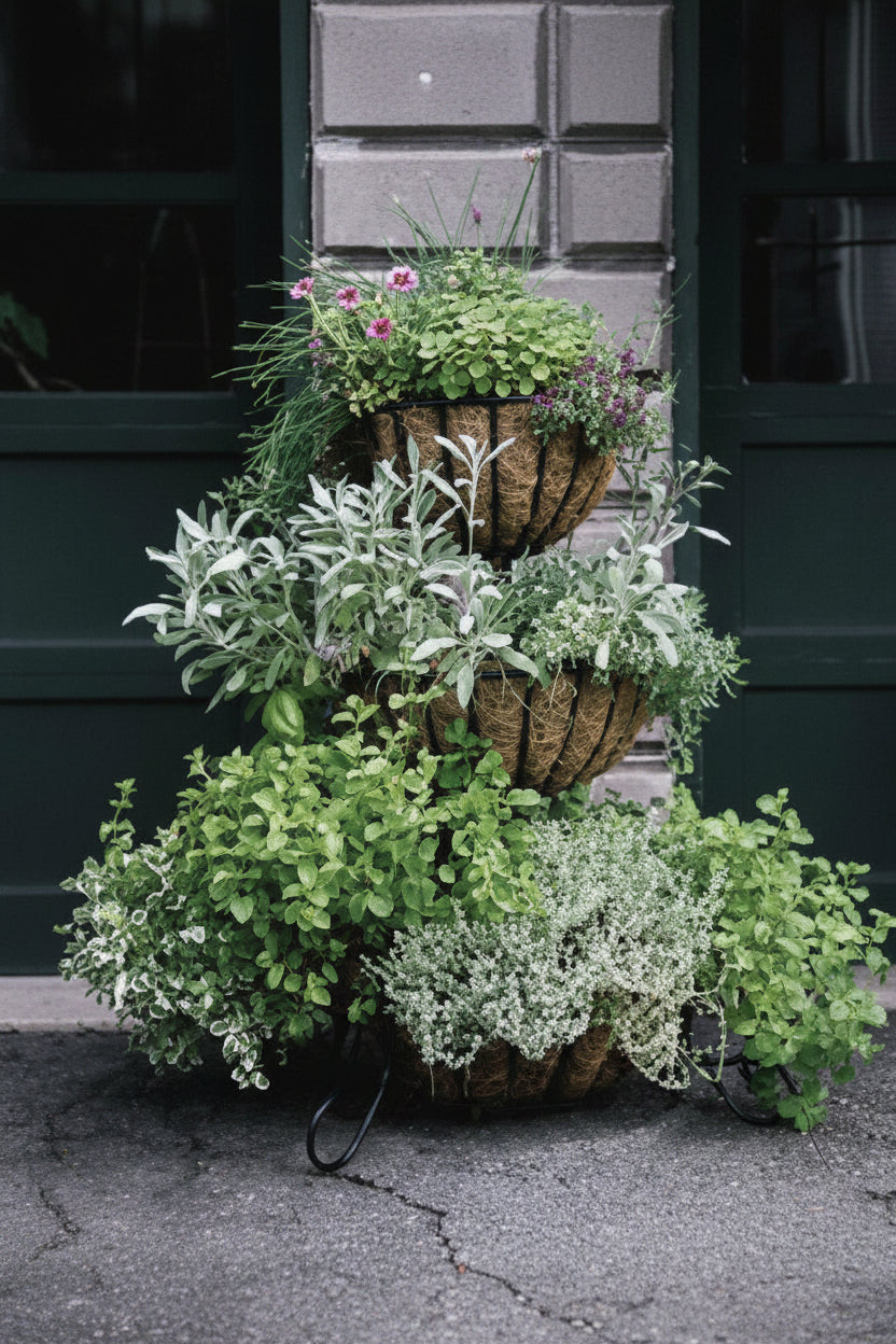 Three Tiered Classic Cascade Patio Planter with Coco Liners - Henderson Garden Supply