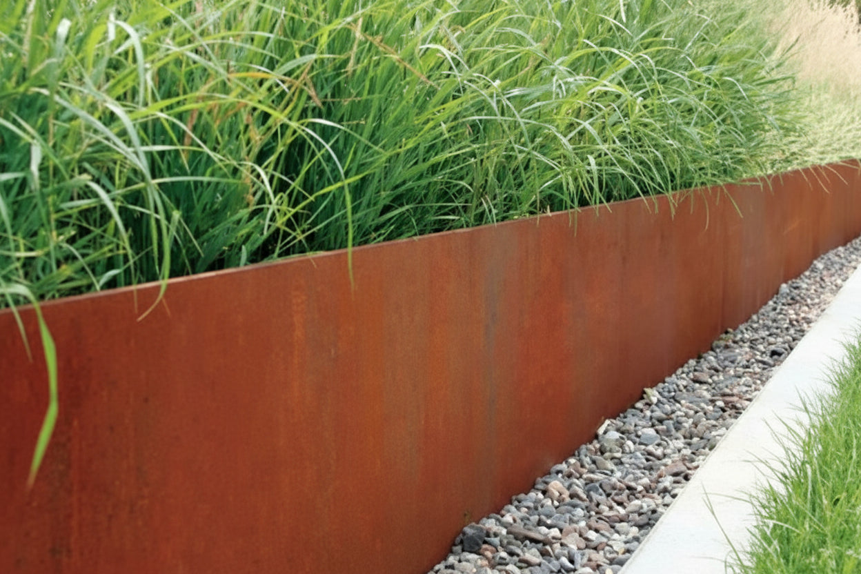 Core Edge Flexible Steel Lawn Edging show in CorTen edging as flower bed border - Henderson Garden Supply