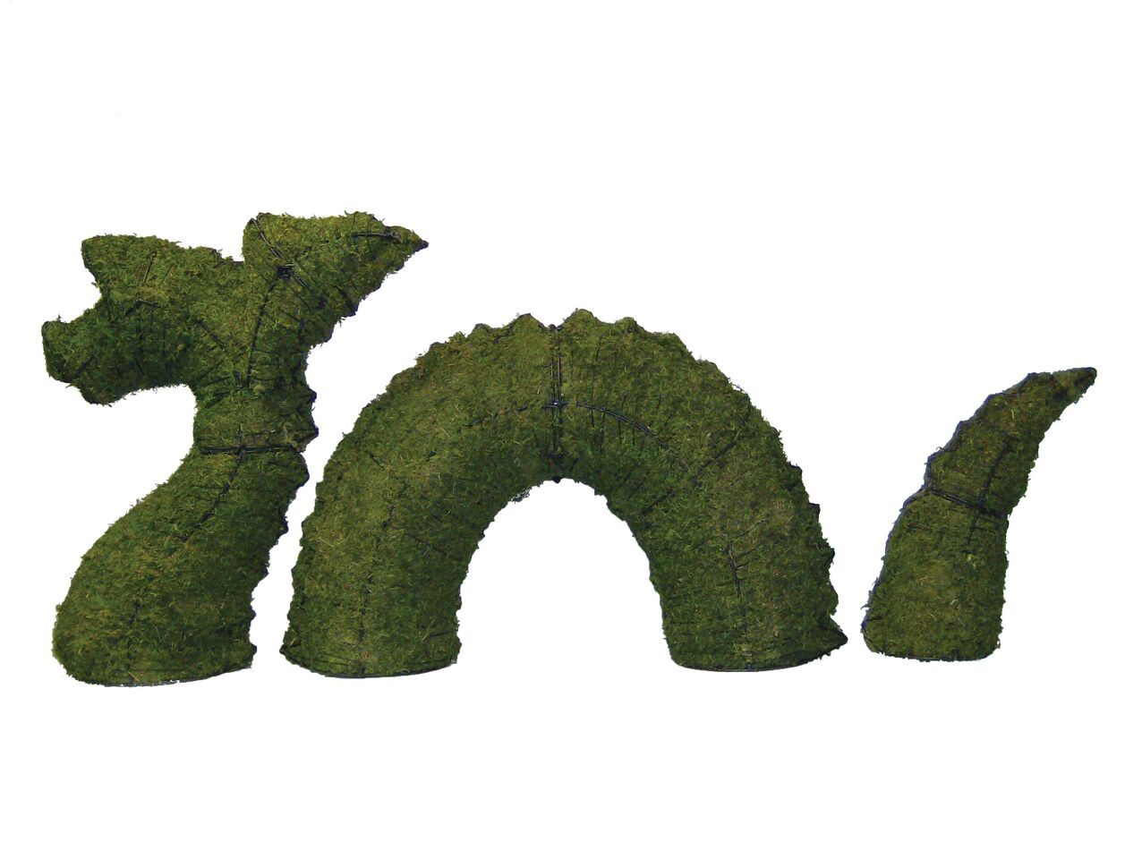 Nessie Lock Ness Monster steel topiary frame filled with green dyed sphagnum moss - Henderson Garden Supply
