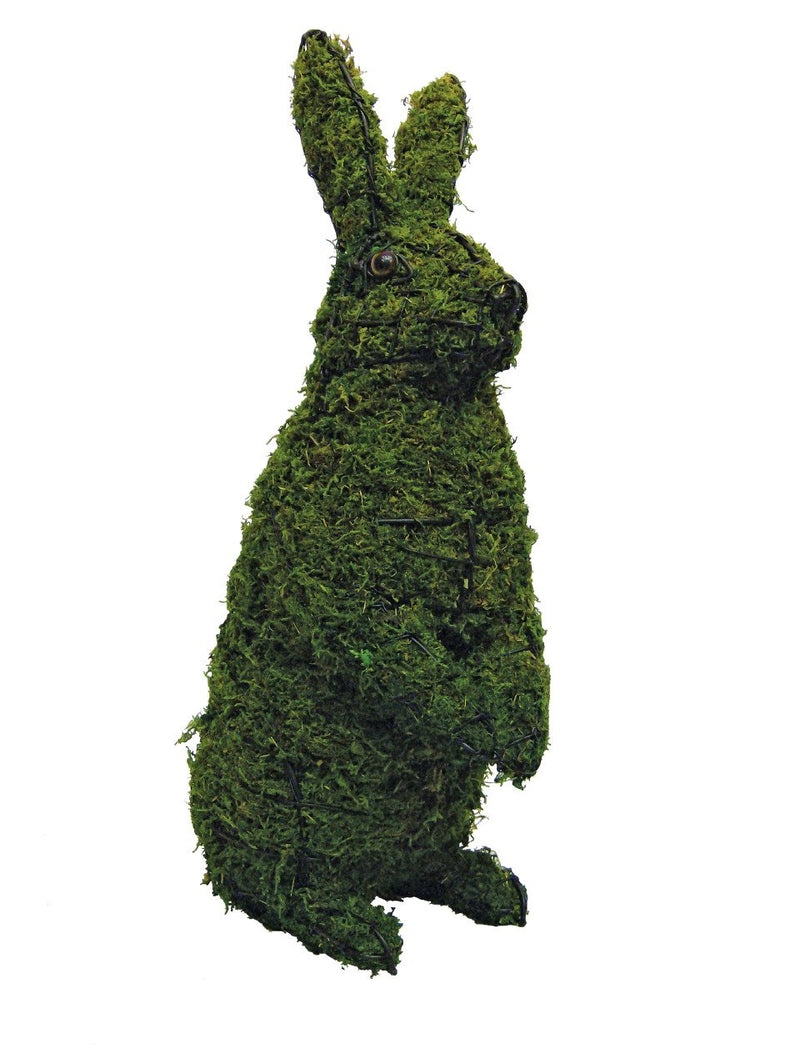 Sitting Upright Rabbit steel topiary frame filled with green dyed sphagnum moss - Henderson Garden Supply