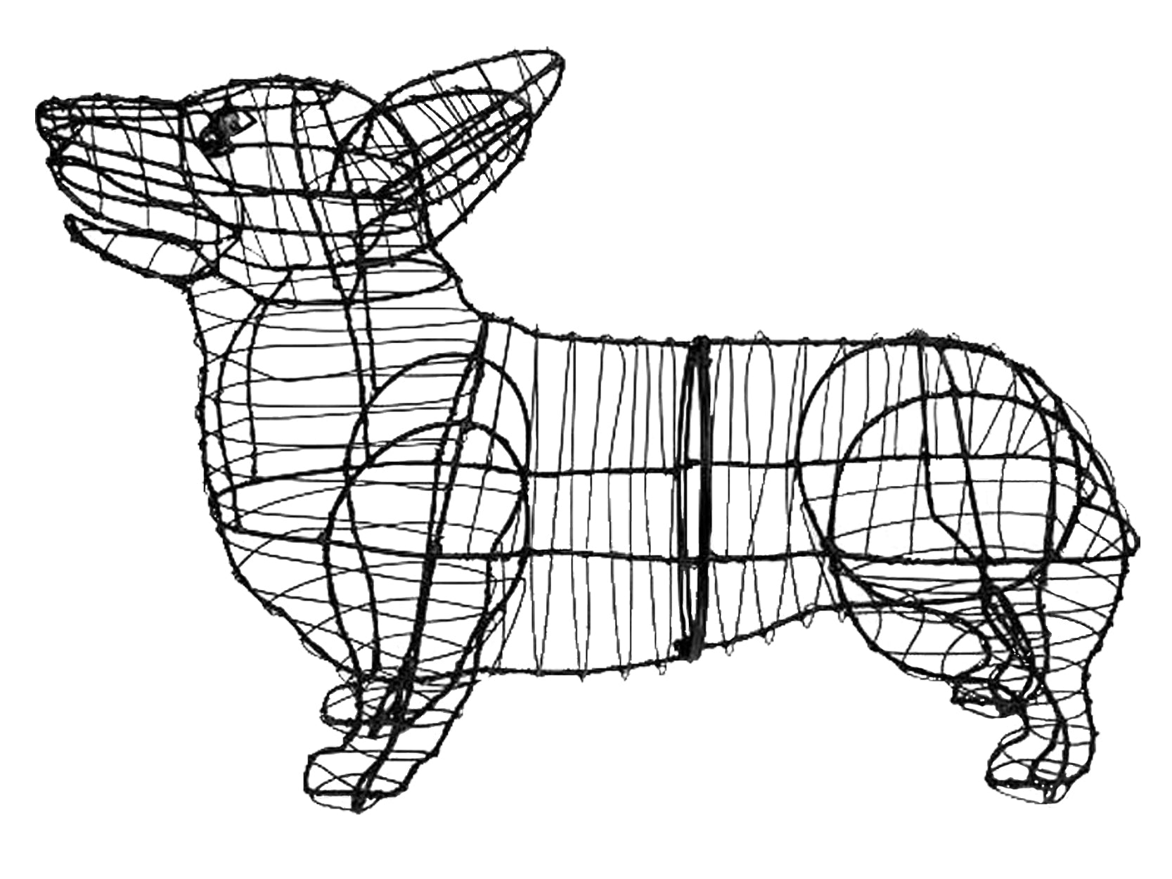 Corgi 28" Topiary Sculpture - Wire Frame, Moss Filled or Lighted - Corgi Frame Only