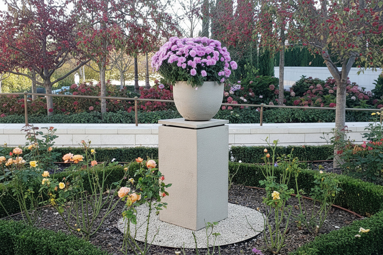 EverEdge steel prerolled tree ring shown as a border between mulch and stone. Henderson Garden Supply