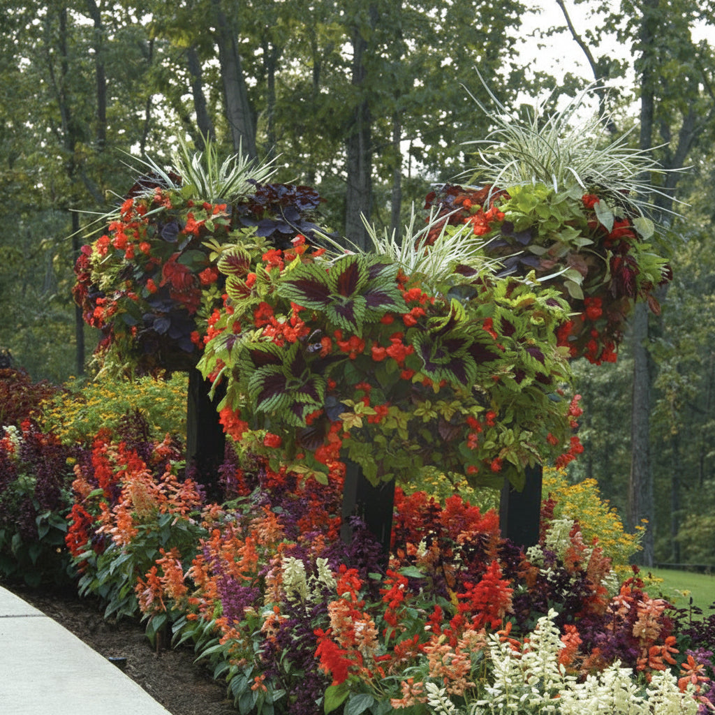 Border Column Kits Vertical Garden Shown with Red blooming flowers - Henderson Garden Supply