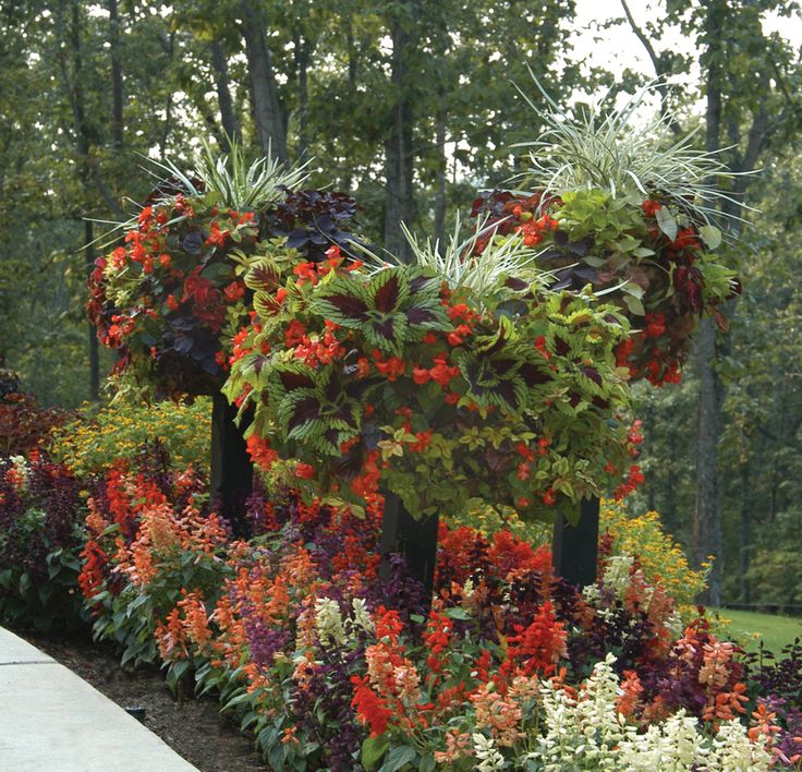 Border Column Kits Vertical Garden Shown with Red blooming flowers - Henderson Garden Supply