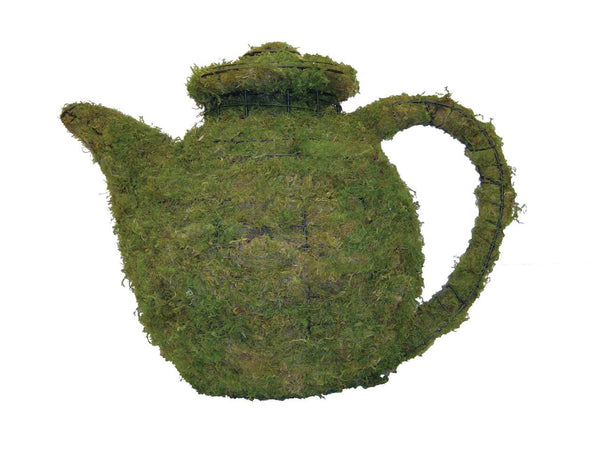 Teapot steel topiary frame filled with green dyed sphagnum moss - Henderson Garden Supply